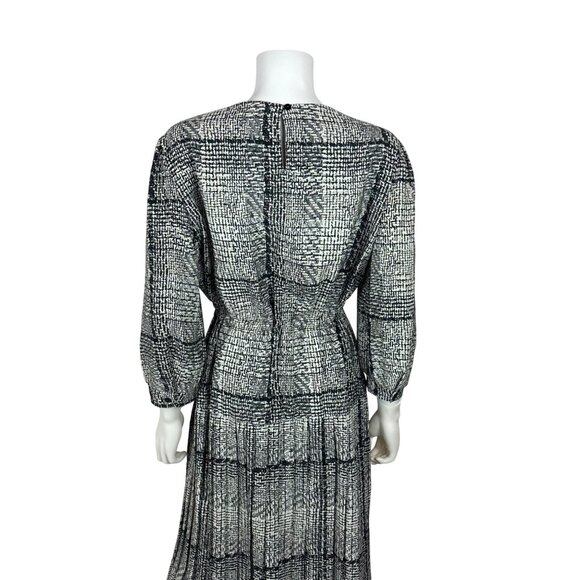 Vintage 80s Houndstooth Dress Womens Medium Black White Printed Day Sheath - Picture 10 of 10